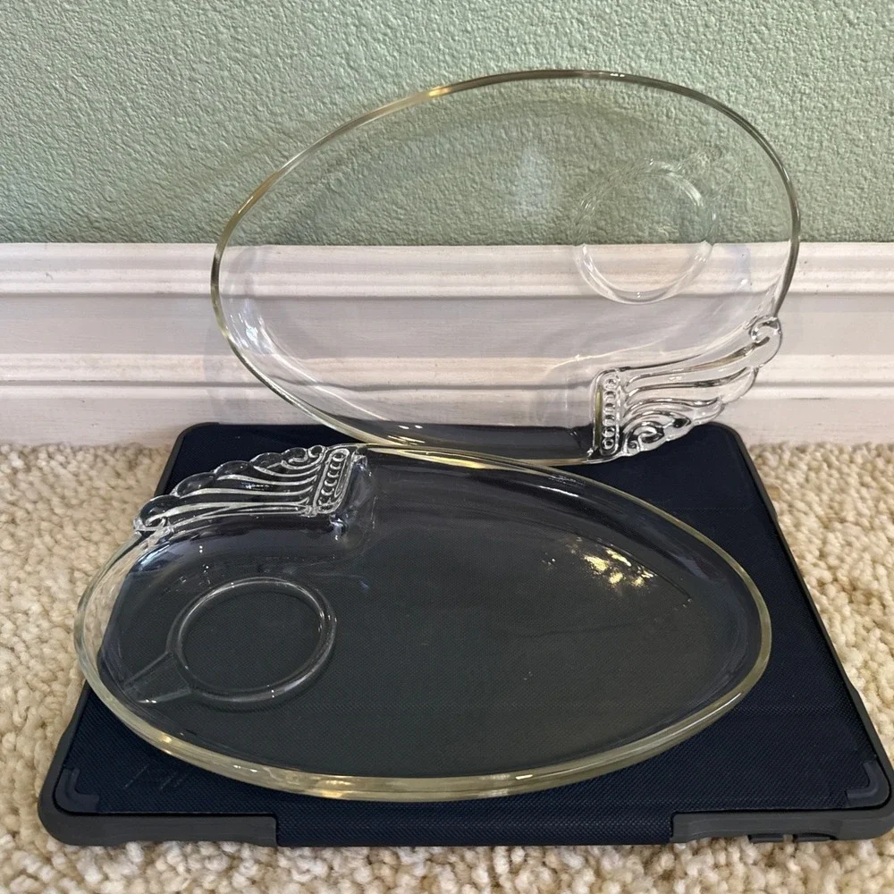 Lot Of 4 Federal Glass Columbia Clear Oval Glass Snack Plates Platters #35